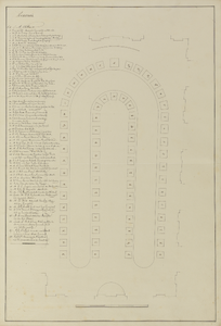 32552 Plattegrond met de tafelschikking van het diner in de hal van het stadhuis, aangeboden aan koning Willem II ...